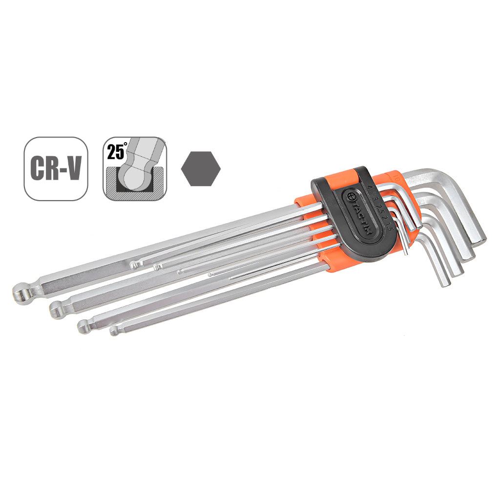 Tactix Hex Allen Key 9 Piece Extra Long Ball End Metric 1.5mm - 10.0mm Main Image