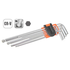 Tactix Hex Allen Key 9 Piece Extra Long Ball End Metric 1.5mm - 10.0mm Main Image