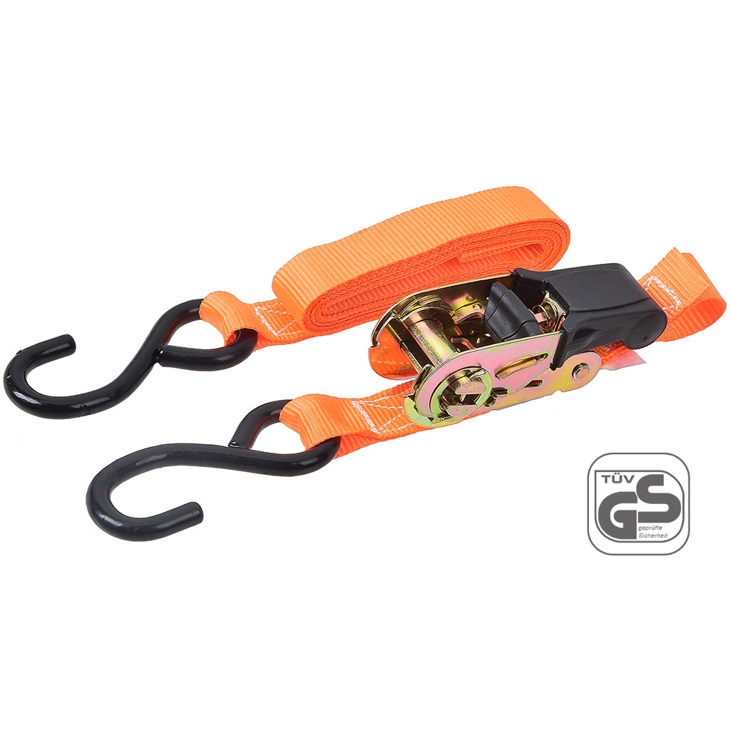 Tactix 3Mx25mm Ratchet Tie Down S Hook 250kg 2pc Cargo Strap
