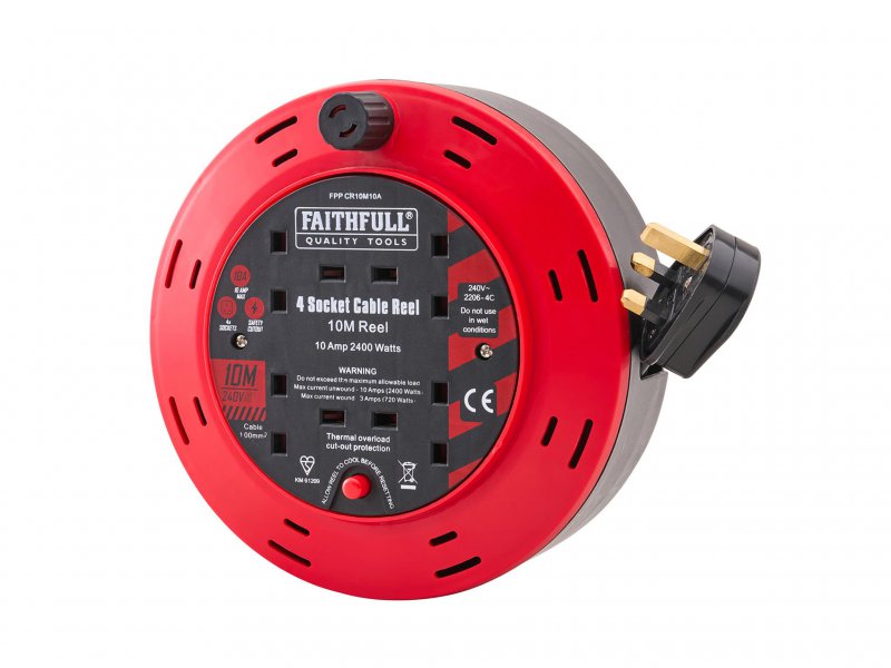 XMS Faithfull 10m Cable Reel 10A, 4 Sockets Main Image [src:xms26cr10m.jpg@20260409130111]