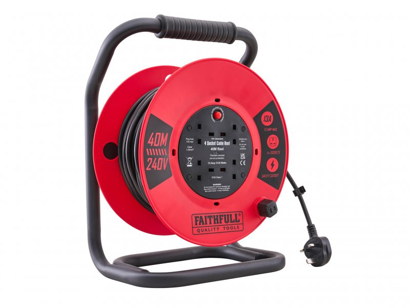 XMS Faithfull 40m Heavy Duty Cable Reel Main Image [src:xms26cr40m.jpg@20260409130112]