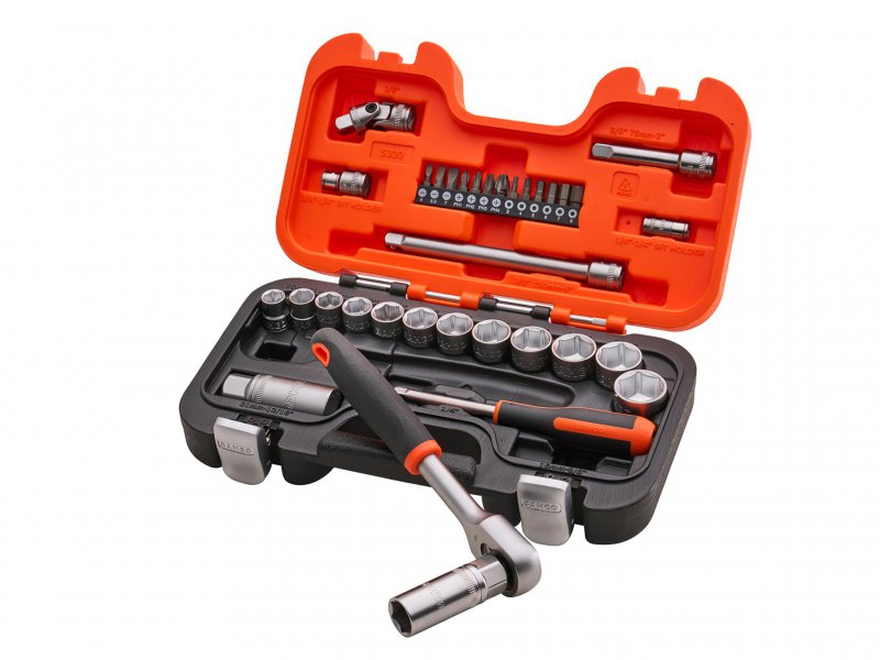 XMS Bahco 1/4in & 3/8in Drive Socket Set (34 Piece) Main Image [src:xms26s330.jpg@20260409130157]