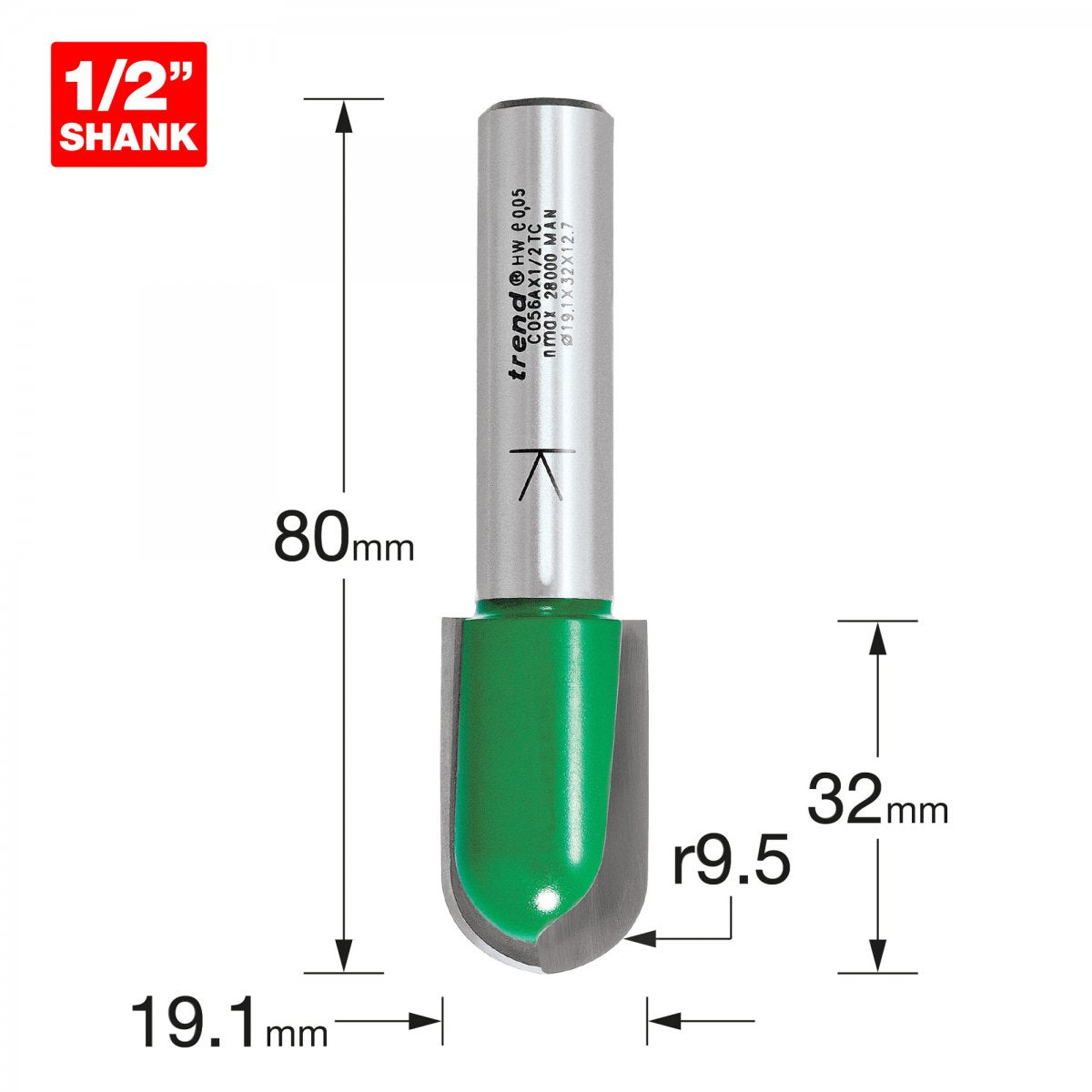 TREND C056AX1/2TC RADIUS 9.5MM RAD X 32MM CUT X 80MM  Main Image