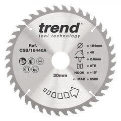 TREND CSB/18440A CRAFT SAW BLADE 184MM X 40T X 30MM  Main Image