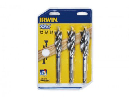 IRWIN Blue Groove Wood Power Bit Set of 3: 20, 22 & 25mm