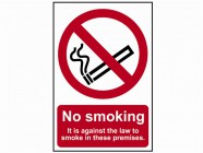 No Smoking It Is Against The Law To Smoke On These Premises - PVC 200 x 300mm
