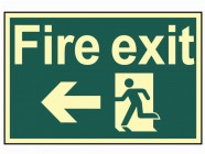 Fire Exit Running Man Arrow Left - Photoluminescent 300 x 200mm