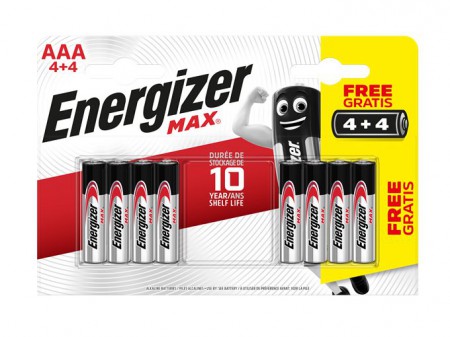 XMS Energizer MAX AAA Alkaline Batteries (Pack 4 + 4 FREE)