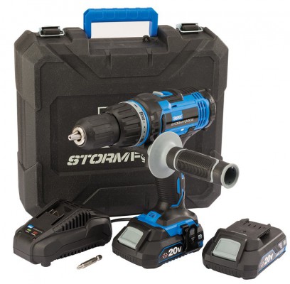 Storm Force® 20V Cordless Hammer Drill with Two Li-ion Batteries
